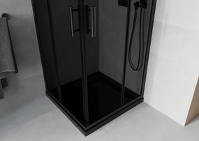 Mexen Rio Štvorcový sprchový kút 80 x 80 cm, grafit, čierny + sprchová vanička Flat, čierna - 860-080-080-70-40-4070B