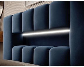 Tmavomodrá čalúnená jednolôžková posteľ s úložným priestorom s roštom 90x200 cm Lamica – ELTAP
