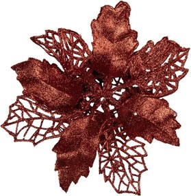 Červená trblietavá umelá dekorácia vianočná hviezda Poinsettia - Ø 22*5 cm