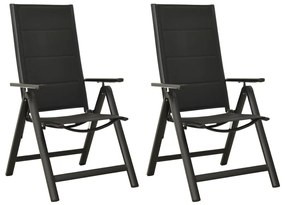 Skladacie záhradné stoličky 2 ks textilén a hliník čierne