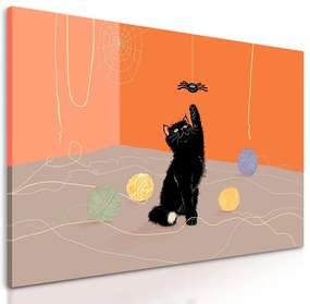 Obraz umelecké stvárnenie hravej čiernej mačky
