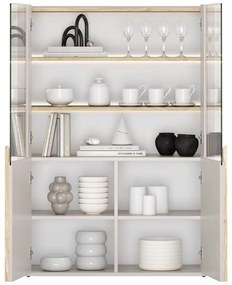 Vitrína Amilio 100 cm dvojdverová - kašmír / olejovaný dub / úchyty svetlý dub