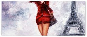Obraz - Žena a Eiffelova veža (120x50 cm)