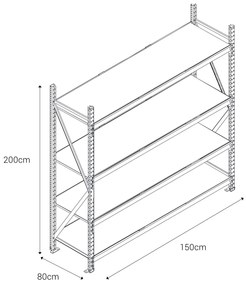 Kovový regál LONGSPAN, 200x150x80cm, 4x DTD polica, 1000kg na policu