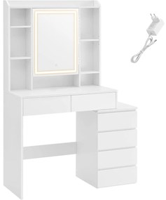 VASAGLE toaletný stolík s LED osvetlením, biely