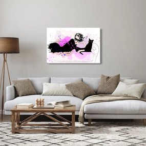 Obraz - Žena s čiernou mačkou (90x60 cm)