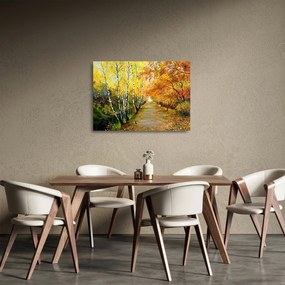 Sklenený obraz - Romantická alej pozdĺž vody, olejomaľba (70x50 cm)
