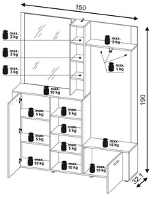 Předsíňová stěna Barry 150 cm dub artisan/bílá