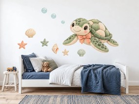 Plyšová morská korytnačka morské textilné nálepky na stenu pre dievčatá aj chlapcov hárok 46 x 34 cm