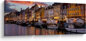 Obraz - Nyhavn, Kodaň (s hodinami) (90x30 cm)