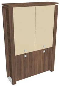 Vysoká skriňa Verno+ 140 x 46 x 210 cm, kombinované dvere, orech / vanilka