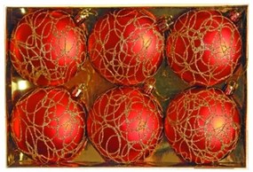 Junior Vianočné gule – ploché červeno zlaté, sada 6ks