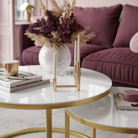 OKRÚHLY KONFERENČNÝ STOLÍK LEONARDO 2 v 1 BIELE SKLO + ZLATÝ PODSTAVEC