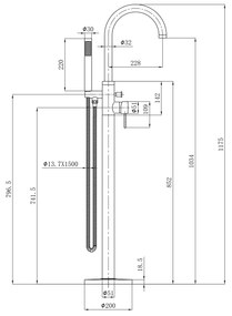 Aqualine Sapho, CETO vaňová batéria s pripojením do podlahy, 1175 mm, čierna matná, BV357B