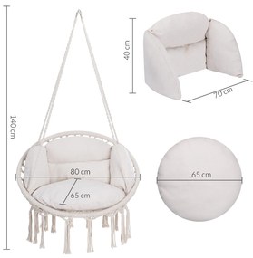 Detex Závesné kreslo BOHO s vankúšmi, Ø61cm, béžová