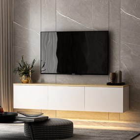TV stolík/skrinka Neola 1 (biela + dub) (s osvetlením). Akcia -19%. Vlastná spoľahlivá doprava až k Vám domov. 1073295