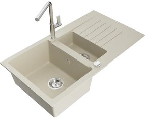 Mexen Matias, 1,5-komorový granitový drez 900x505x200 mm a drezová batéria Flora, béžová, 6502-69-670401-00