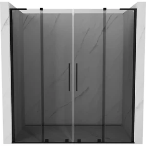 Mexen Velar L Duo, posuvné sprchové dvere do otvoru 200 cm, 8mm šedé sklo, čierna matná, 871-200-003-42-70