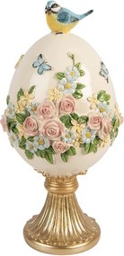 Béžovo-zlatá dekorácia vajíčko na nohe s kvetmi - Ø 16*33 cm