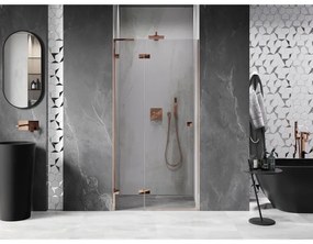 Mexen Lunar L, výklopné ľavé sprchové dvere 125 cm, 8mm číre sklo, ružové zlato profil, 834L-125-000-60-00-L