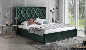 Čalúnená manželská posteľ ALEXA 200x200 s roštom zelená zamatová látka