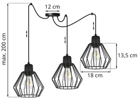 Závesné svietidlo NUVOLA SPIDER 2, 3x čierne drôtené tienidlo