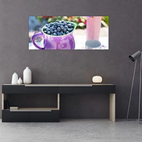 Obraz - čučoriedky v hrnčeku (120x50 cm)