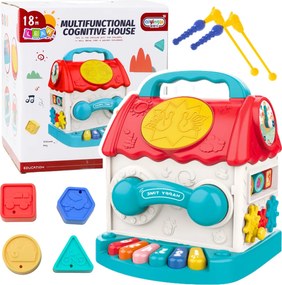 LEAN Toys Edukačná interaktívna kocka domček hrkálka a triedička so zvukmi farebná