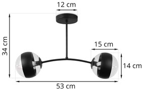 Stropné svietidlo Toledo, 2x čierne/transparentné sklenené tienidlo, B