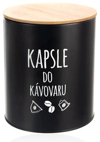 Dóza na potraviny, plechová, čierna, s bambusovým vekom, KAPSLE DO KÁVOVARU