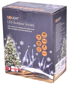 Solight Svetelná vonkajšia reťaz s 50 LED akrylátovými cencúľmi, 7,5 m