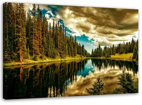 Obraz na plátně Příroda jezera Forest Mountain Lake - 90x60 cm