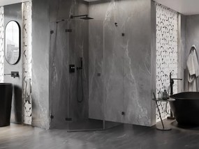 Mexen Lunar, päťuholníkový sprchový kút s ľavým sklonom 80 x 90 cm, 8mm číre sklo, čierny profil, 831-080L-090P-70-00-L