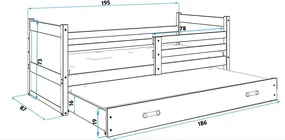 Posteľ s prístelkou RICO 2 - 190x80cm - Borovica - Modrý