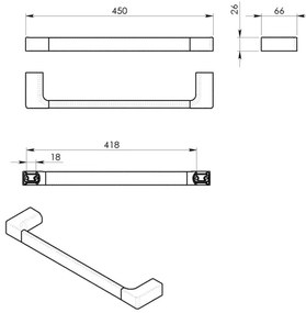 Gedy - Nástenný vešiak na uteráky PIRENEI 6,6x45 cm lesklý chróm