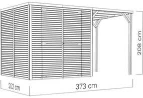 Drevený záhradný domček Bertilo Cubico 3 Plus Fineline 373x202 cm prírodný