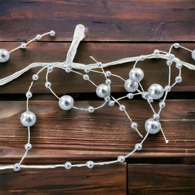 DECOLED LED světelný řetěz na baterie, stříbrné perly, ledově bílá, 10 diod, 1,3 m