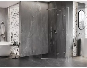 Mexen Lunar, päťuholníkový sprchový kút s pravým sklonom 80 x 90 cm, 8mm číre sklo, oceľový profil, 831-080P-090L-97-00-P