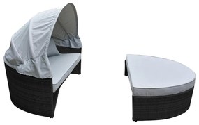 Záhradné ratanové ležadlo so strieškou, sofa Avenberg SAVOY - čierna