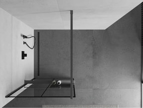 Mexen Kioto+, sprchová zástena Walk-In s poličkou a vešiakom 70 x 200 cm, 8mm číre sklo čierny vzor, grafitový profil, 800-070-121-95-77