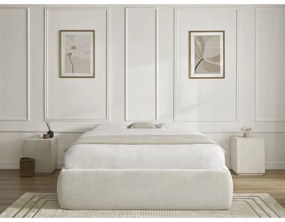 Béžová čalúnená dvojlôžková posteľ s úložným priestorom/bez čela s roštom 180x200 cm Inera – Bobochic Paris