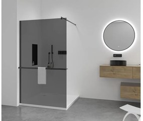 Cerano Onyx, sprchová zástena Walk-in 60x200 cm, 8mm šedé sklo, čierny matný profil + polička/držiak na uteráky, CER-CER-477395