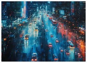 Sklenený obraz - Veľkomesto, olejomaľba (70x50 cm)