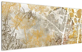 Obraz - Vintage múr s kvetmi (120x50 cm)