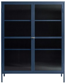 Modrá kovová vitrína Unique Furniture Bronco, výška 140 cm