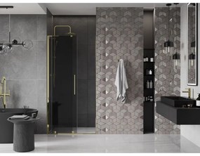 Mexen Velar L, posuvné sprchové dvere do otvoru 90 cm, 8mm šedé sklo, zlatá lesklá, 871-090-003-41-50