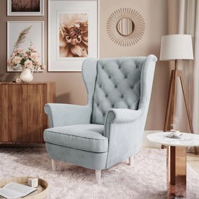 KRESLO UŠIAK BRUNO CHESTERFIELD BIELE ROVNÉ NOHY