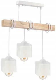 BERGE LED závesné stropné svietidlo, drevený trám, 3xE27, loft, mliečna kocka - biela