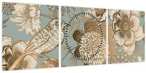 Obraz - Záhrada s vtáčikom (s hodinami) (90x30 cm)