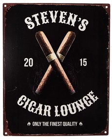 Čierna antik nástenná kovová ceduľa Cigar Lounge - 20*1*25 cm